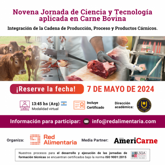 Conocé los temas que serán parte de la 9na Jornada de Ciencia y Tecnología Aplicada en Carne Bovina